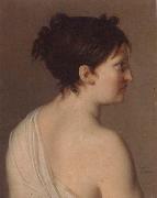Study of a young woman,half-length,in profile,wearing a white robe Elise Bruyere